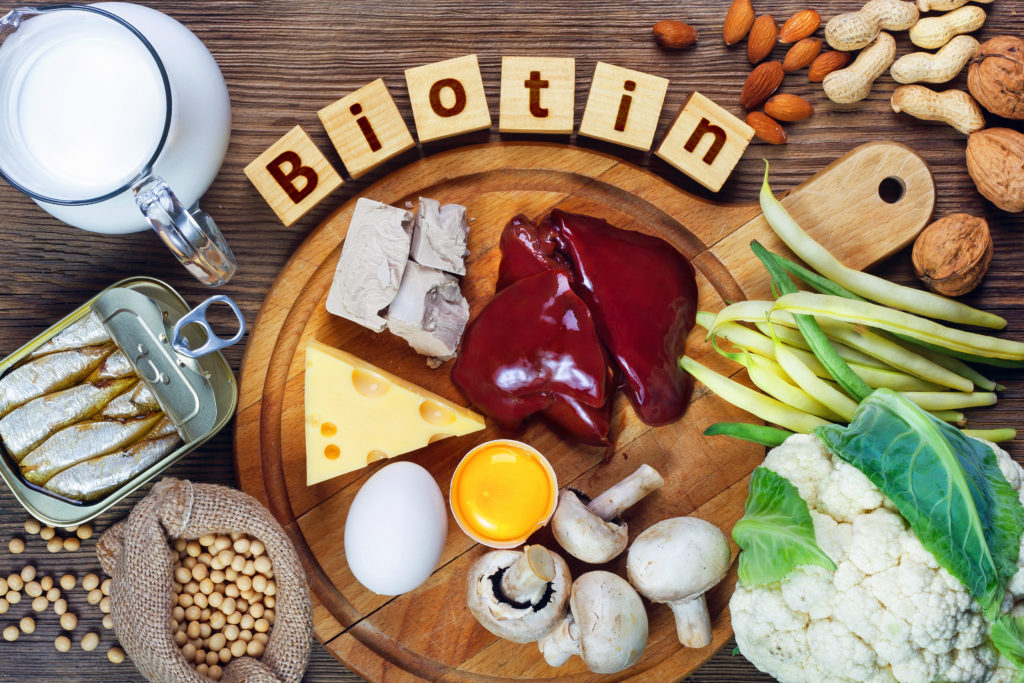 A photograph of foods that are rich in biotin