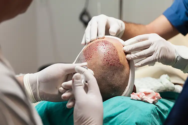 Eine Haartransplantation wird bei einem Mann durchgeführt.